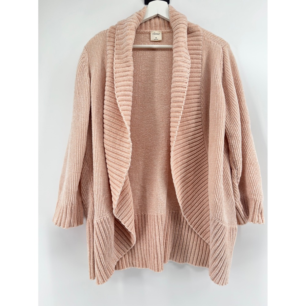 Soma Pink Chenille Knit Open Front Shawl Collar Cardigan Sweater Womens Medium